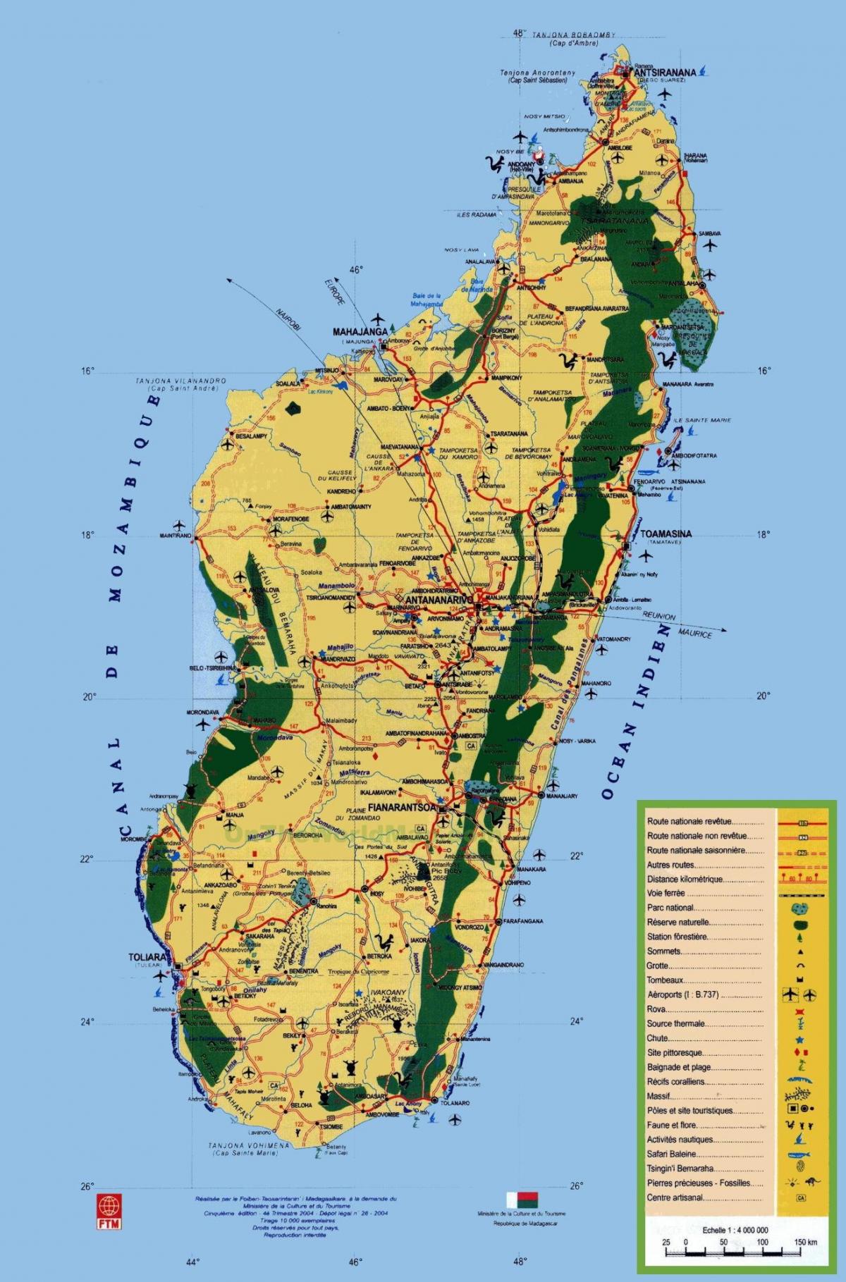Madagaszkár turisztikai látnivalók térkép