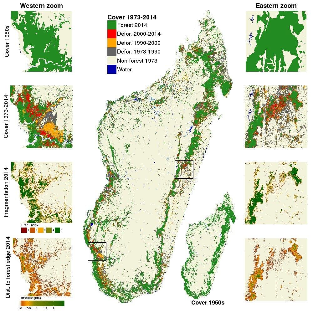 térkép Madagaszkár erdőirtás