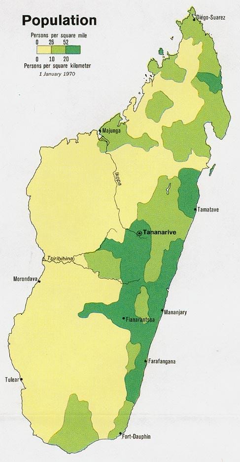 Madagaszkár népsűrűség térkép