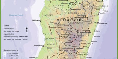 Térkép fizikai térkép Madagaszkár